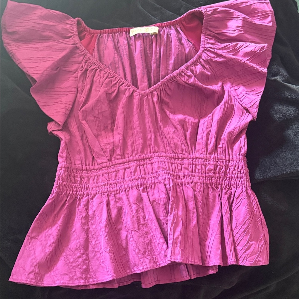 Marie Oliver Lydia Smocked Peplum Top - Fuchsia Sz Med - Picture 14 of 14